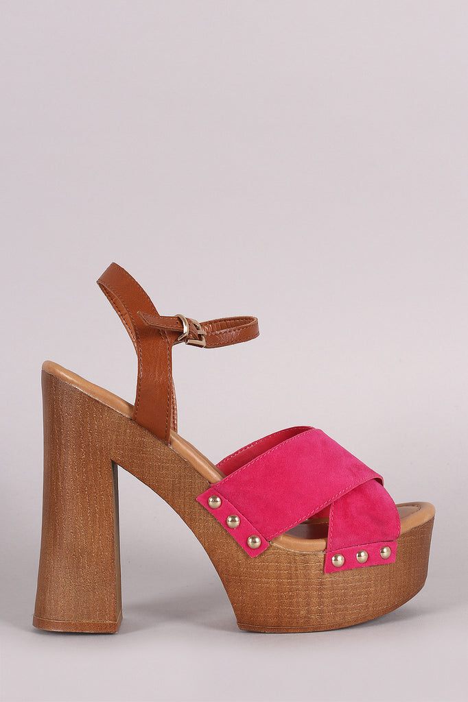 Breckelle Cross Strap Chunky Wooden Platform Heel