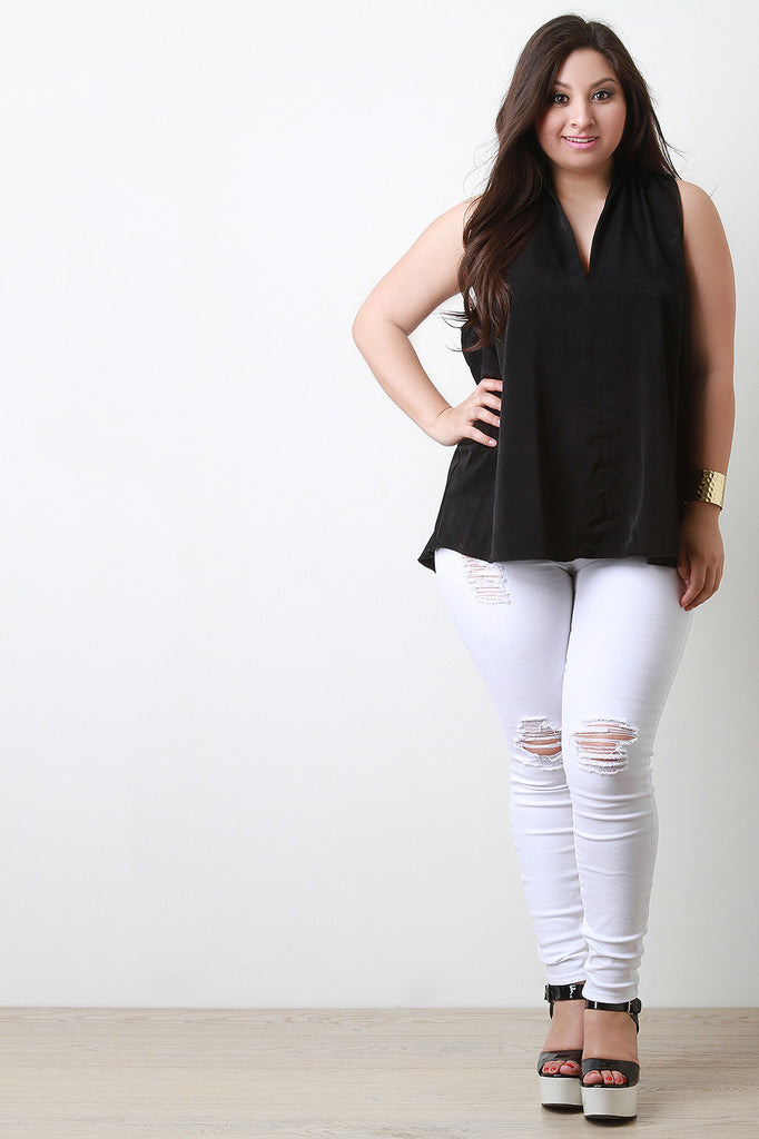 Solid Deep V Sleeveless Top