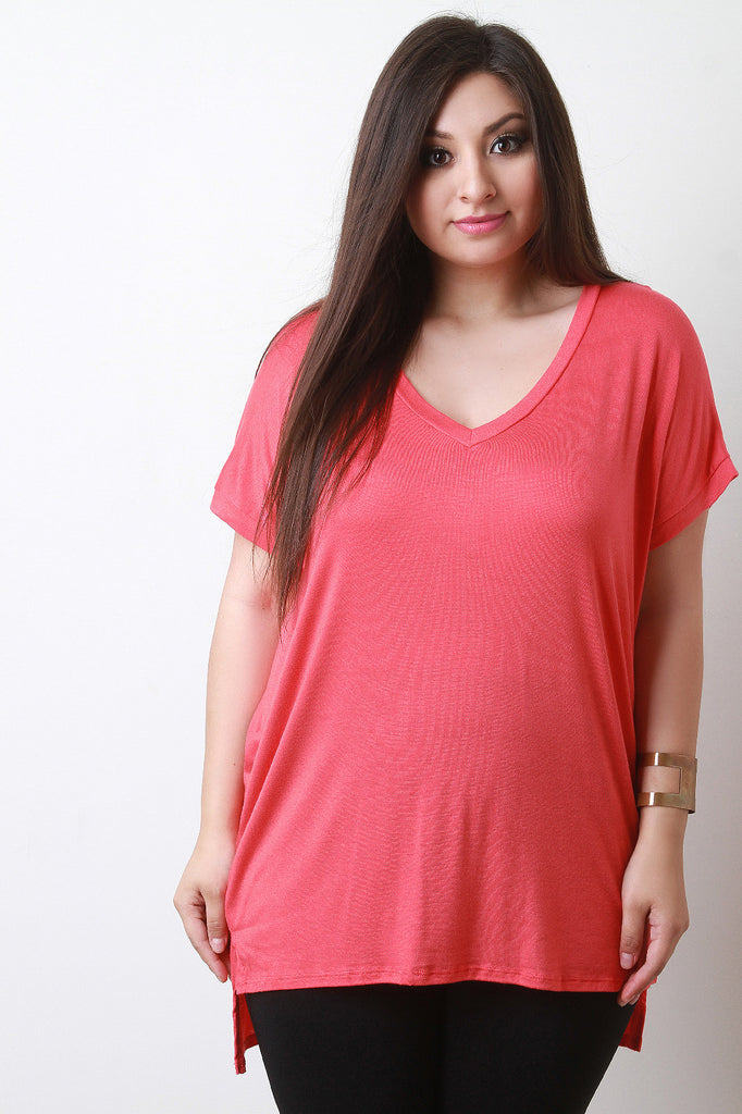 Oversized V-Neck High-Low Tee