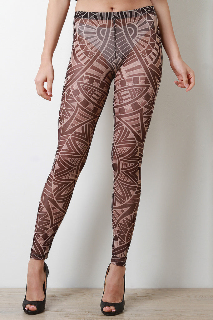 Geometric Shapes Semi-Sheer Mesh Leggings