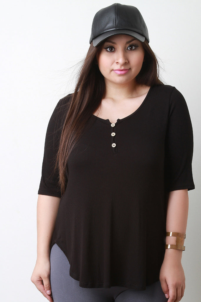 Rib Knit Button Up Henley Top