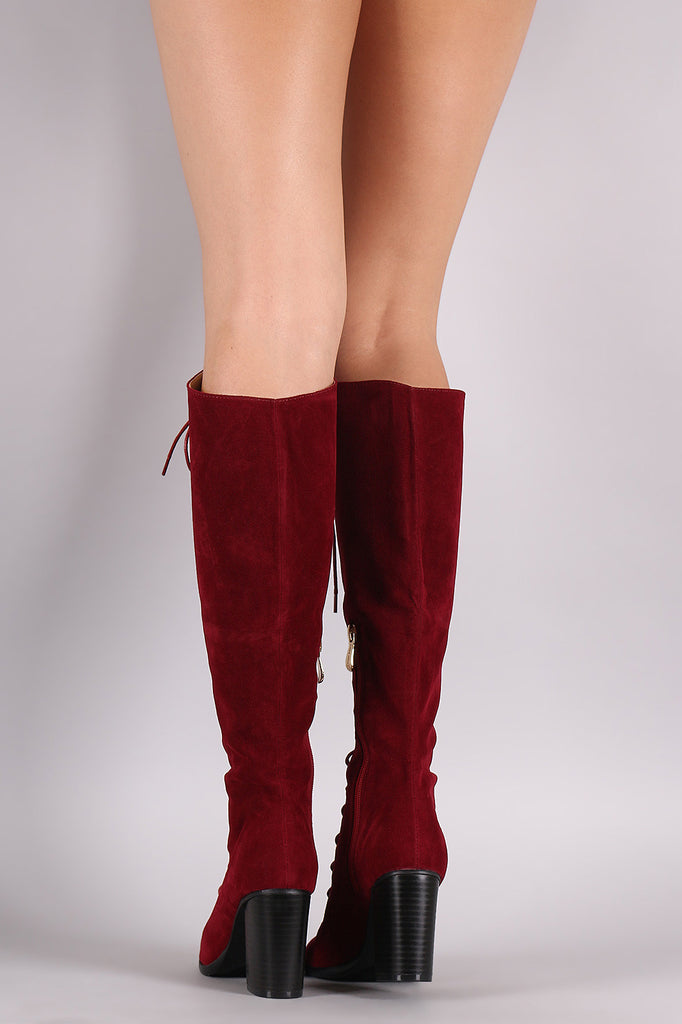 Suede Corset Lace-Up Chunky Heeled Boots