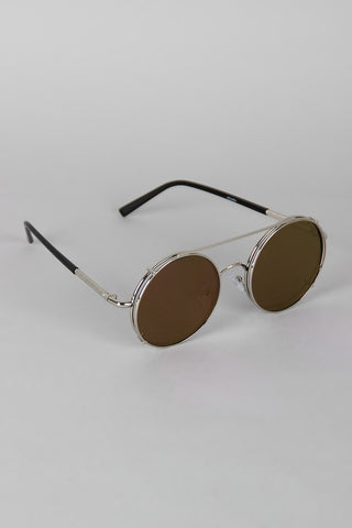 Metallic Trim Round Frame Clip-On Sunglasses