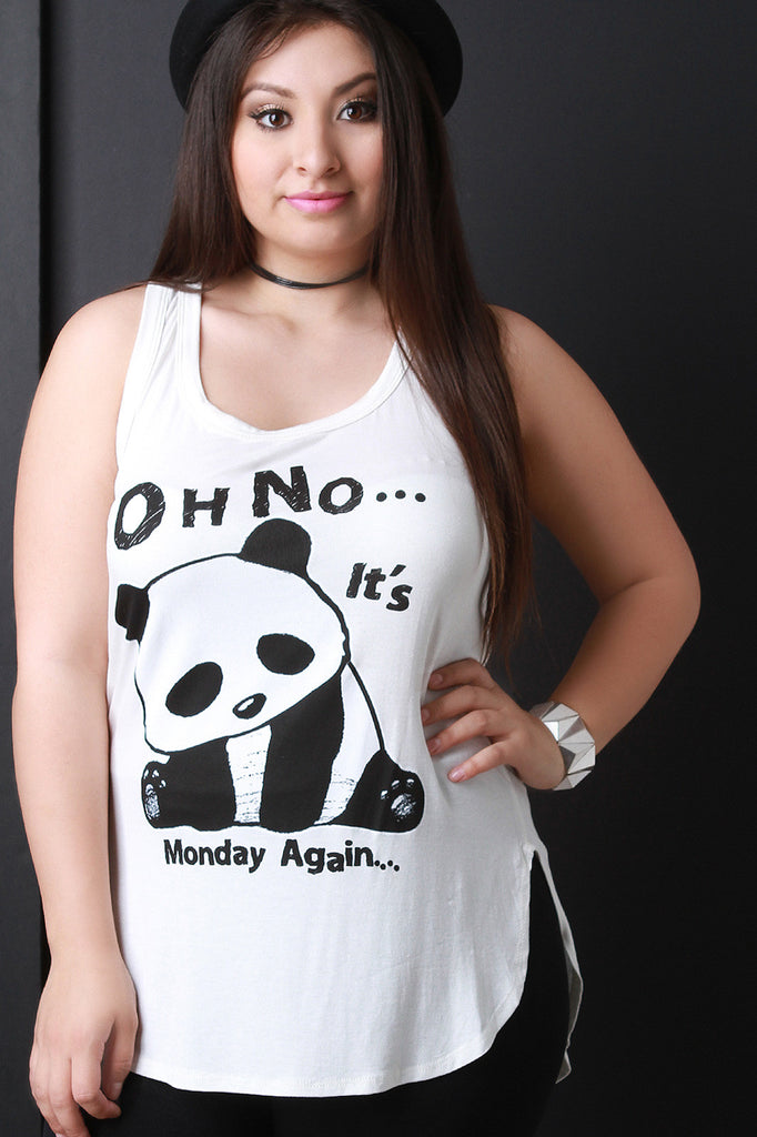 Panda Oh No Its Monday Again Graphic Print Top