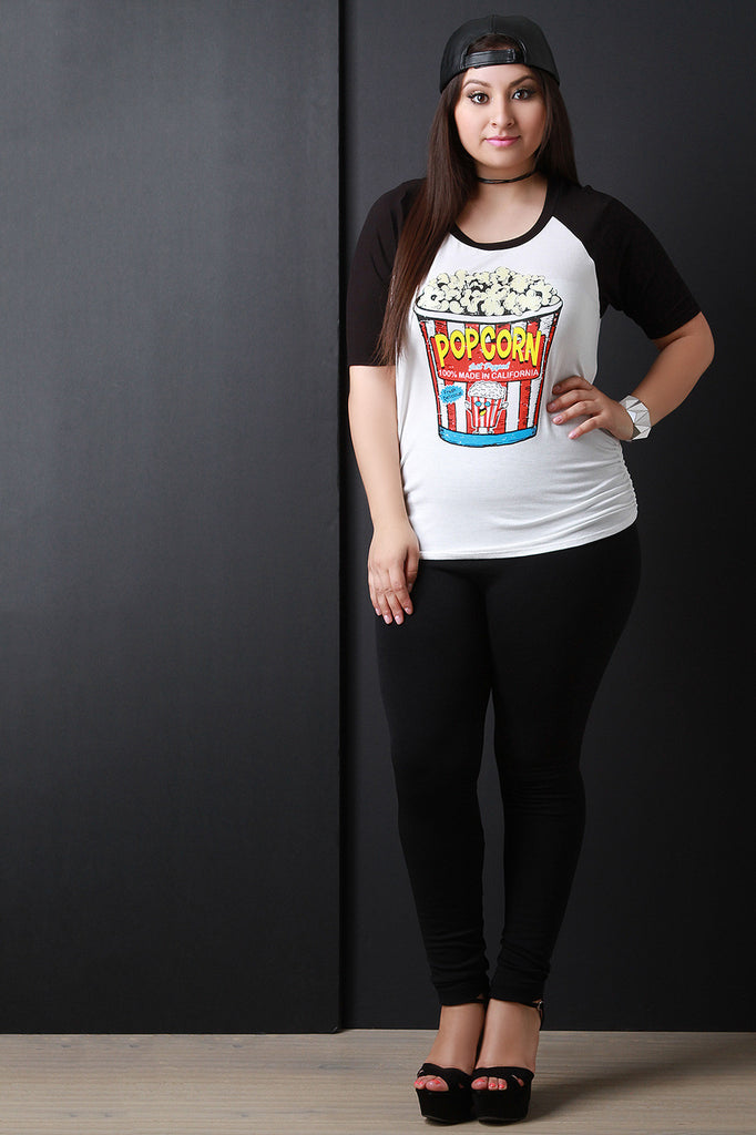 Popcorn Graphic Print Raglan Sleeve Tee