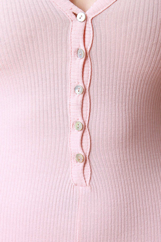 Ribbed Knit Button Up V-Neck Jumpsuit