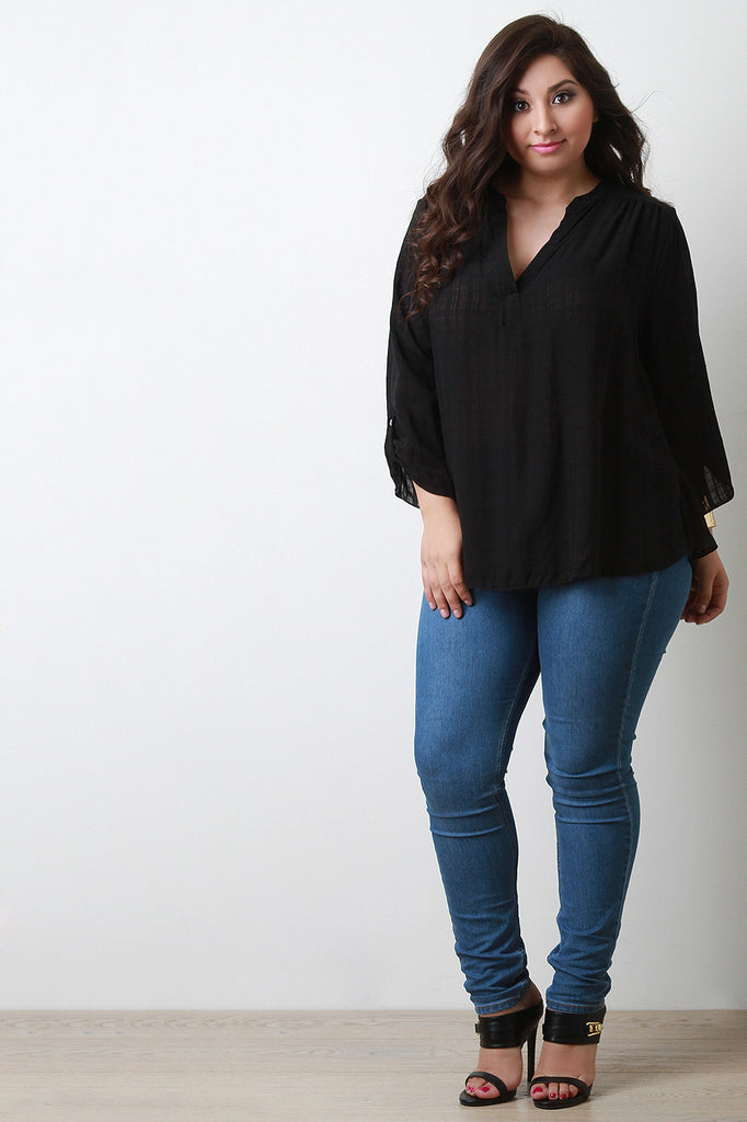 Woven Knit Placket Top
