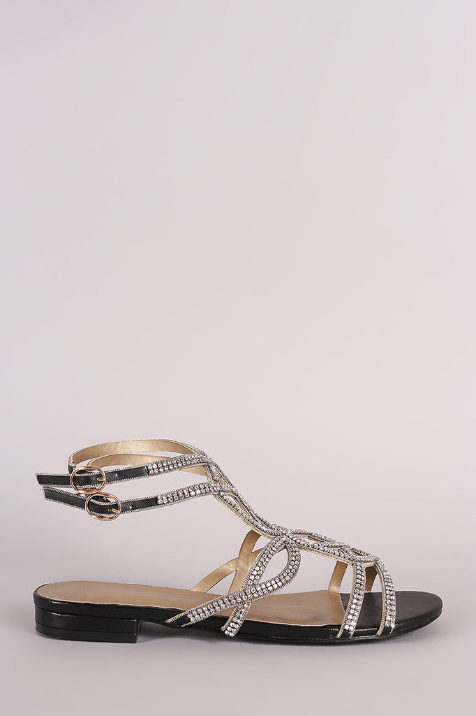Rhinestone Caged Open Toe Ankle Strap Sandal