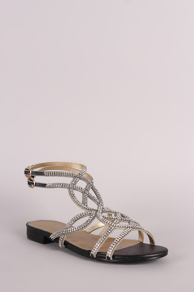 Rhinestone Caged Open Toe Ankle Strap Sandal