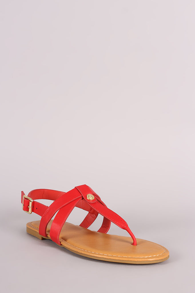Bamboo Medallion T-Strap Slingback Thong Flat Sandal