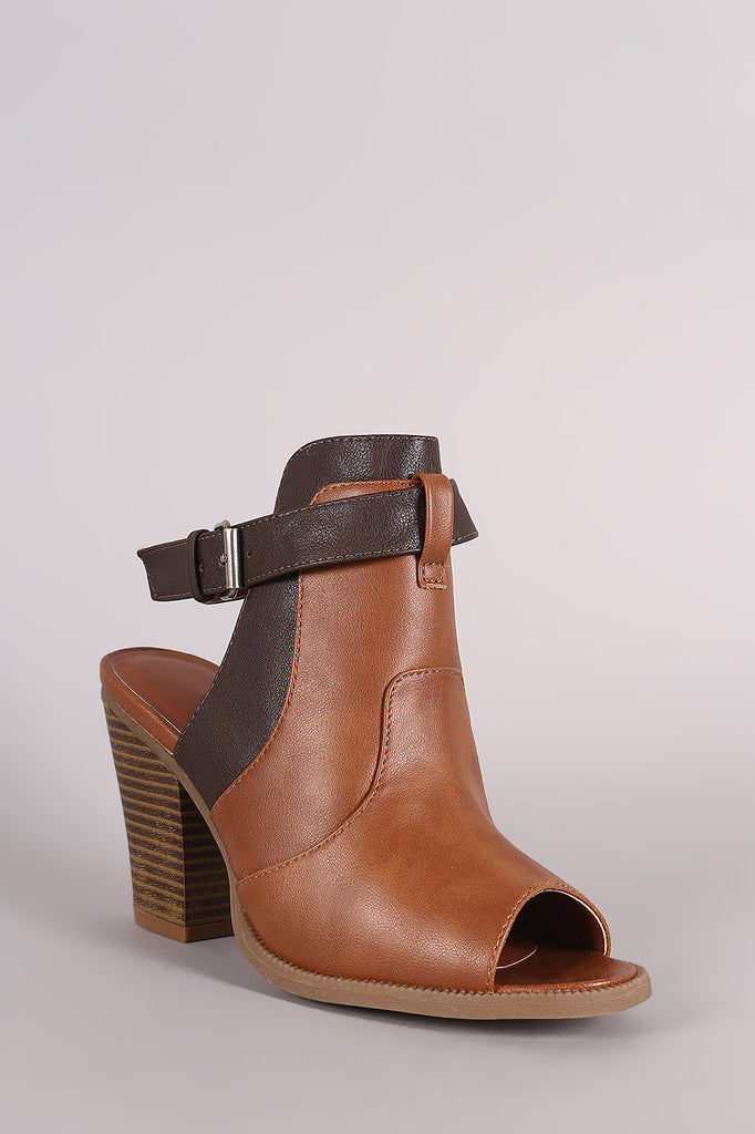 Wild Diva Lounge Coloblock Ankle Strap Chunky Heeled Mule Booties