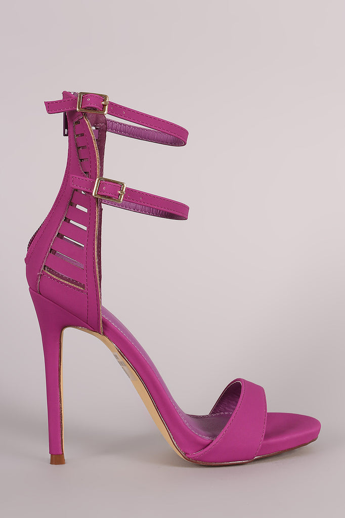 Nubuck Double Ankle Strap Caged-Back Stiletto Heel