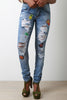 Distressed Patch Skinny Jeans