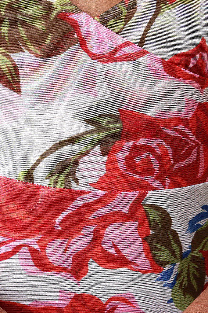 Semi-Sheer Roses Deep V High Slit Maxi Dress