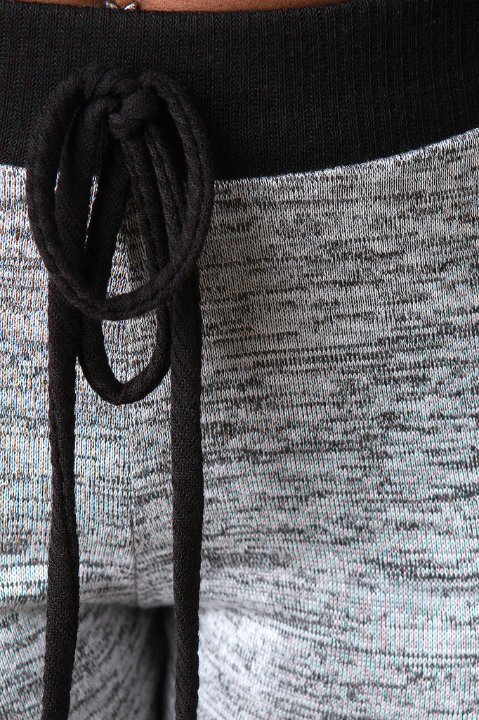 Marled Knit Contrast Ribbed Knit Capri Joggers
