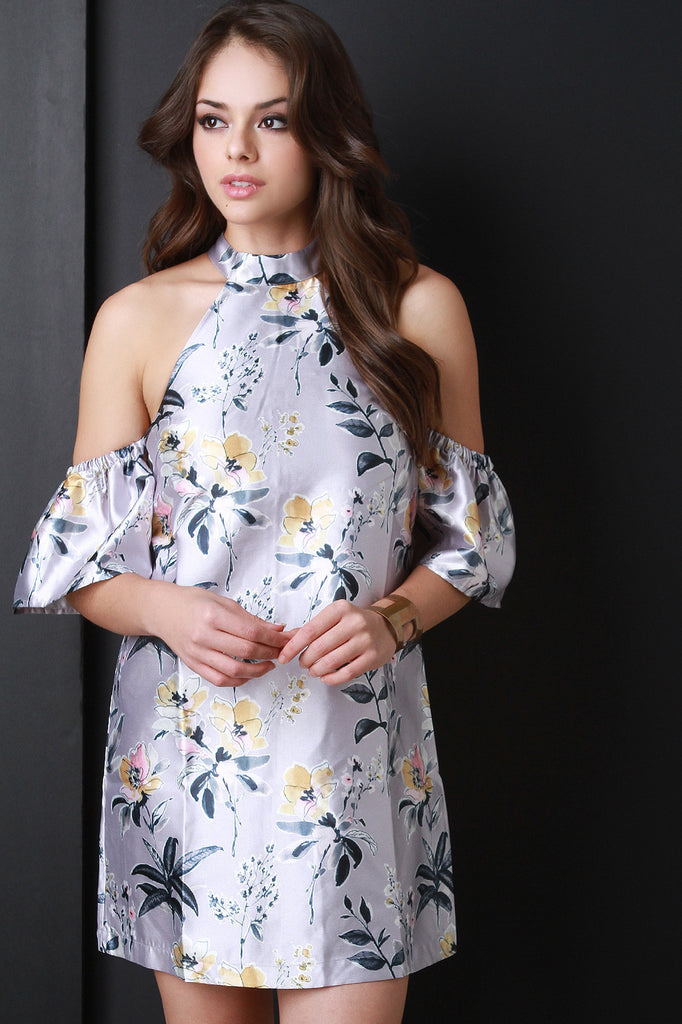 Retro Satin Floral Shift Dress