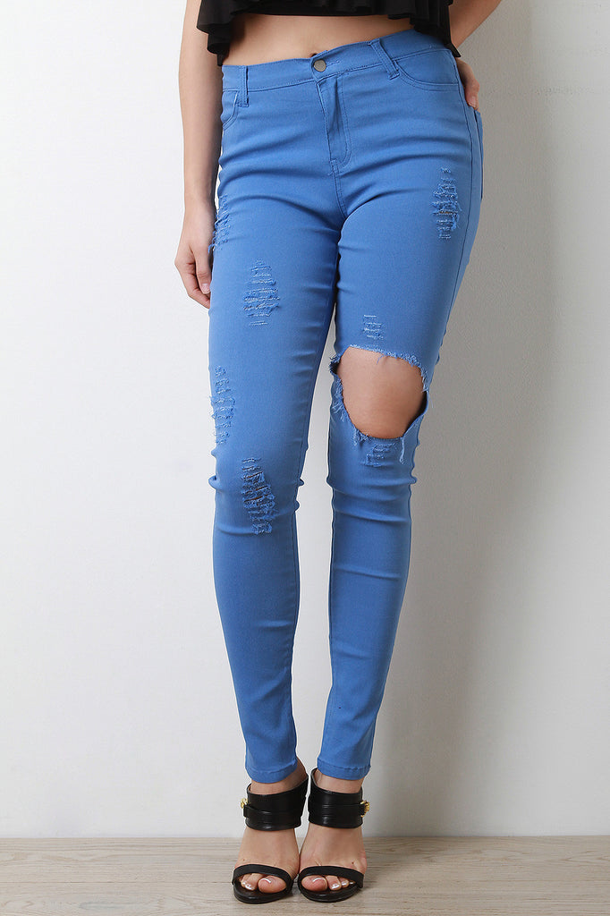 High Waist Ripped Stretchy Skinny Jeans