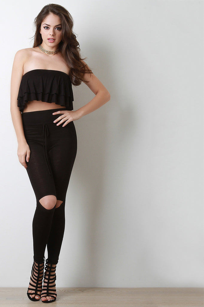 Tiered Ruffle Strapless Crop Top