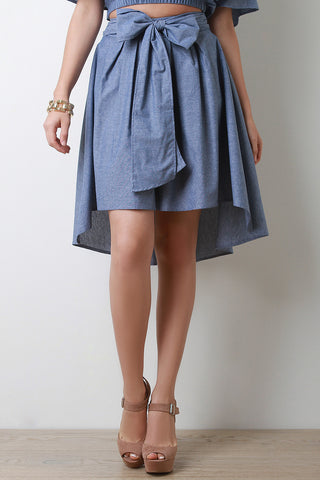 Chambray Bow A-Line Skirt