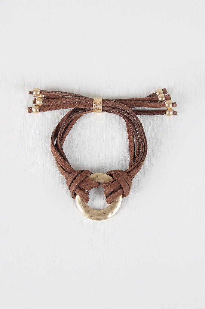 Vegan Leather Pull String Circle Bracelet