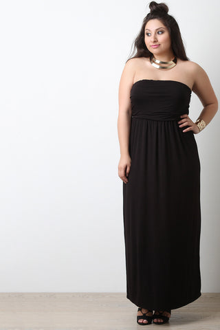 Solid Jersey Knit Strapless Maxi Dress