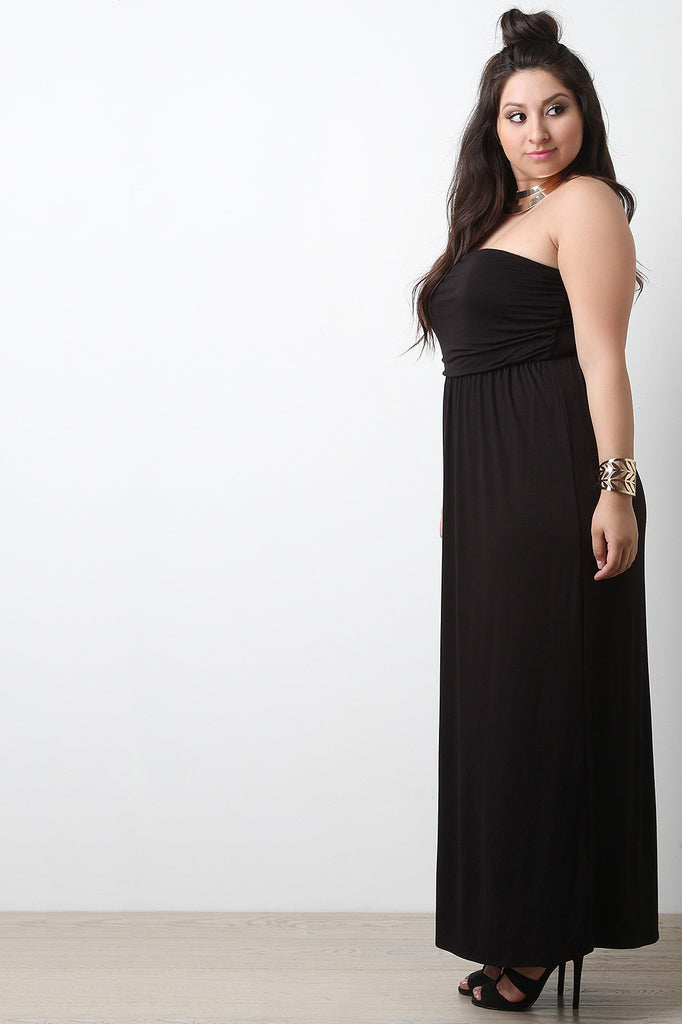Solid Jersey Knit Strapless Maxi Dress