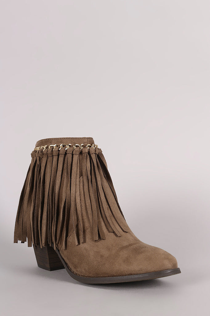 Liliana Suede Chained Fringe Chunky Heeled Ankle Boots