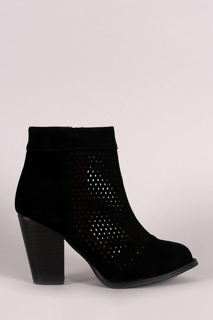 Perforated Suede Chunky Heeled Booties