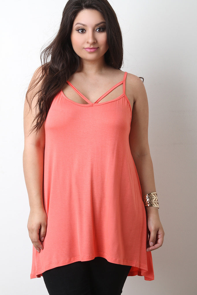 Solid Scoop Neck V-Strap Tunic Top