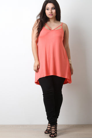 Solid Scoop Neck V-Strap Tunic Top