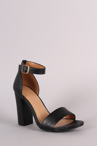 Bamboo Open Toe Ankle Strap Chunky Heel
