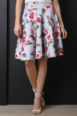 Floral Print High Waist Circle Skirt