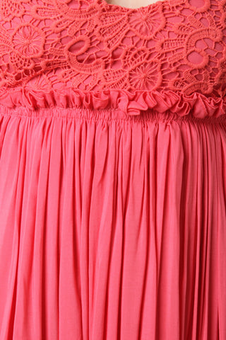 Crochet Lace Ruffled Maxi Dress