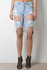 High Rise Distress Bermuda Denim Shorts