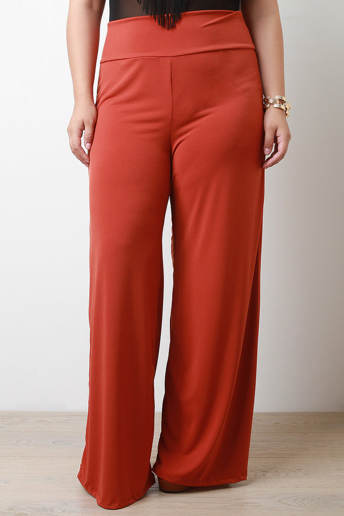 Stretchy Soft Knit Wide Legs Pants