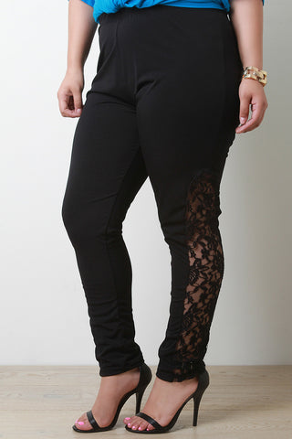 Lace Inset High Waisted Leggings