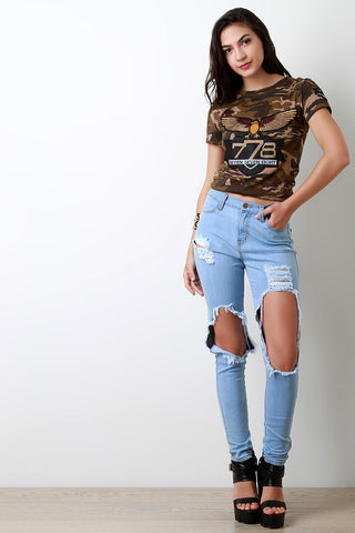 Distressed Wide Knee Hole Jeans