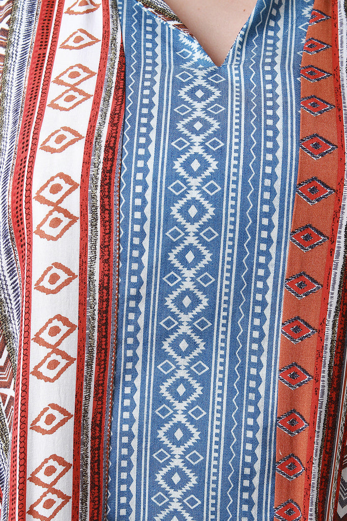 Tribal Print Split V-Neck Short Sleeve Shift Dress