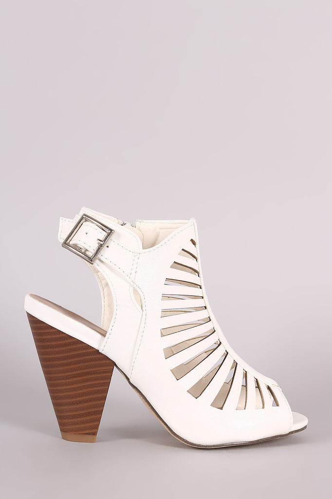 Buckled Caged Cutout Peep Toe Chunky Heel