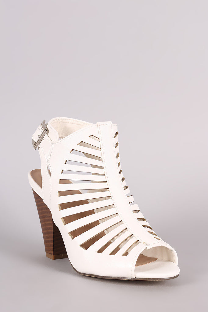 Buckled Caged Cutout Peep Toe Chunky Heel