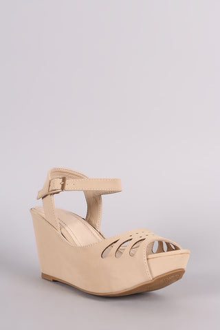 Bamboo Peep Toe Ankle Strap Platform Wedge