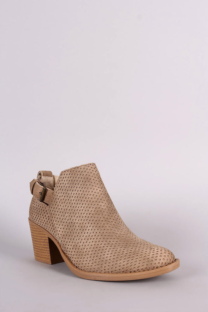 Qupid Distress Nubuck Perforated Ankle Booties