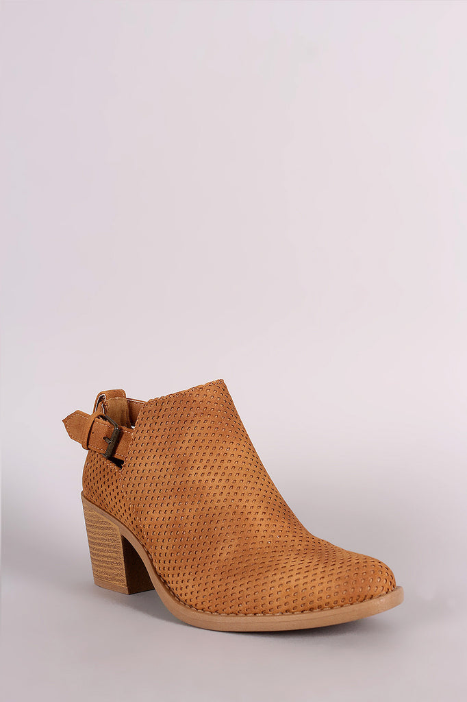 Qupid Distress Nubuck Perforated Ankle Booties