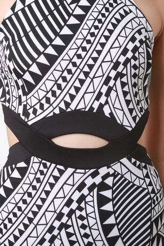 Graphic Tribal Print Cut Out Bodycon Dress