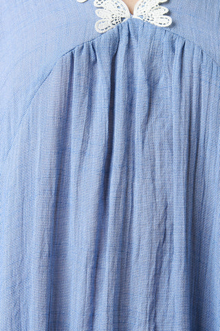 Lace Trim Collar Over-Sized Raglan Sleeve Shift Dress