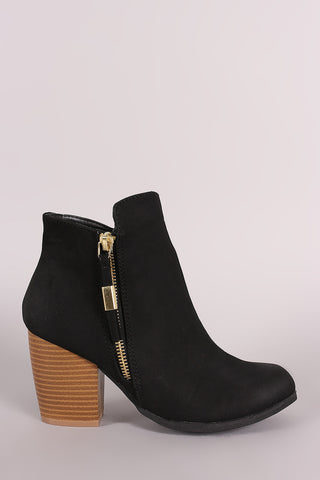 Qupid Nubuck Zip-Up Chunky Heeled Ankle Boots