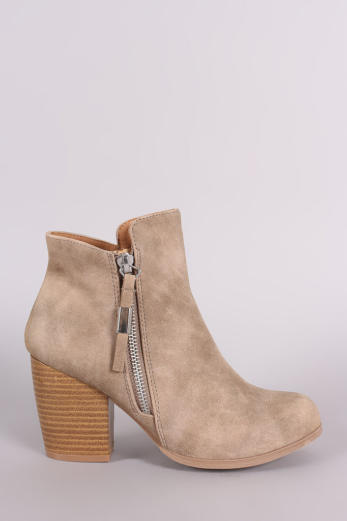 Qupid Nubuck Zip-Up Chunky Heeled Ankle Boots