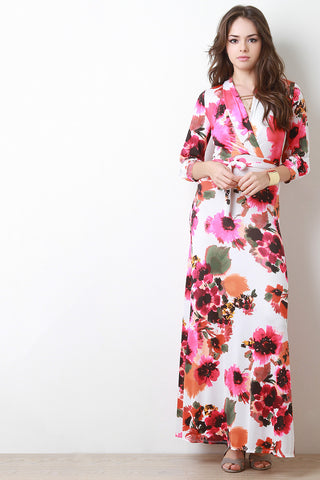 Floral Print Surplice Side Slit Maxi Dress