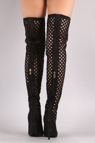 Suede Geometric Cutout Over-The-Knee Boots
