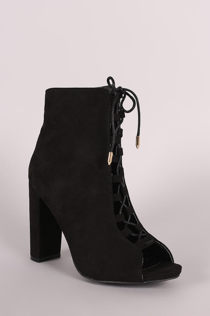 Wild Diva Lounge Combat Lace Up Chunky Heeled Booties